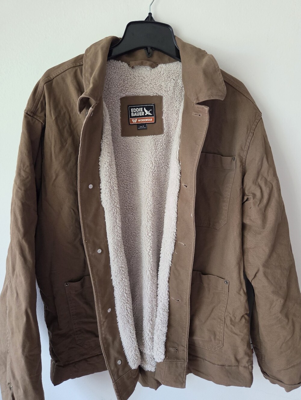 Eddie Bauer Mens Workwear Sherpa Lined Canvas Voat, Size Large, Barncoat